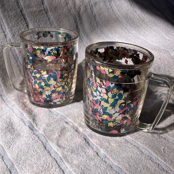 Vintage Tervis Tumbler RARE Glitter Confetti Set of 2 Double Wall Insulated Mugs - Picture 1 of 10